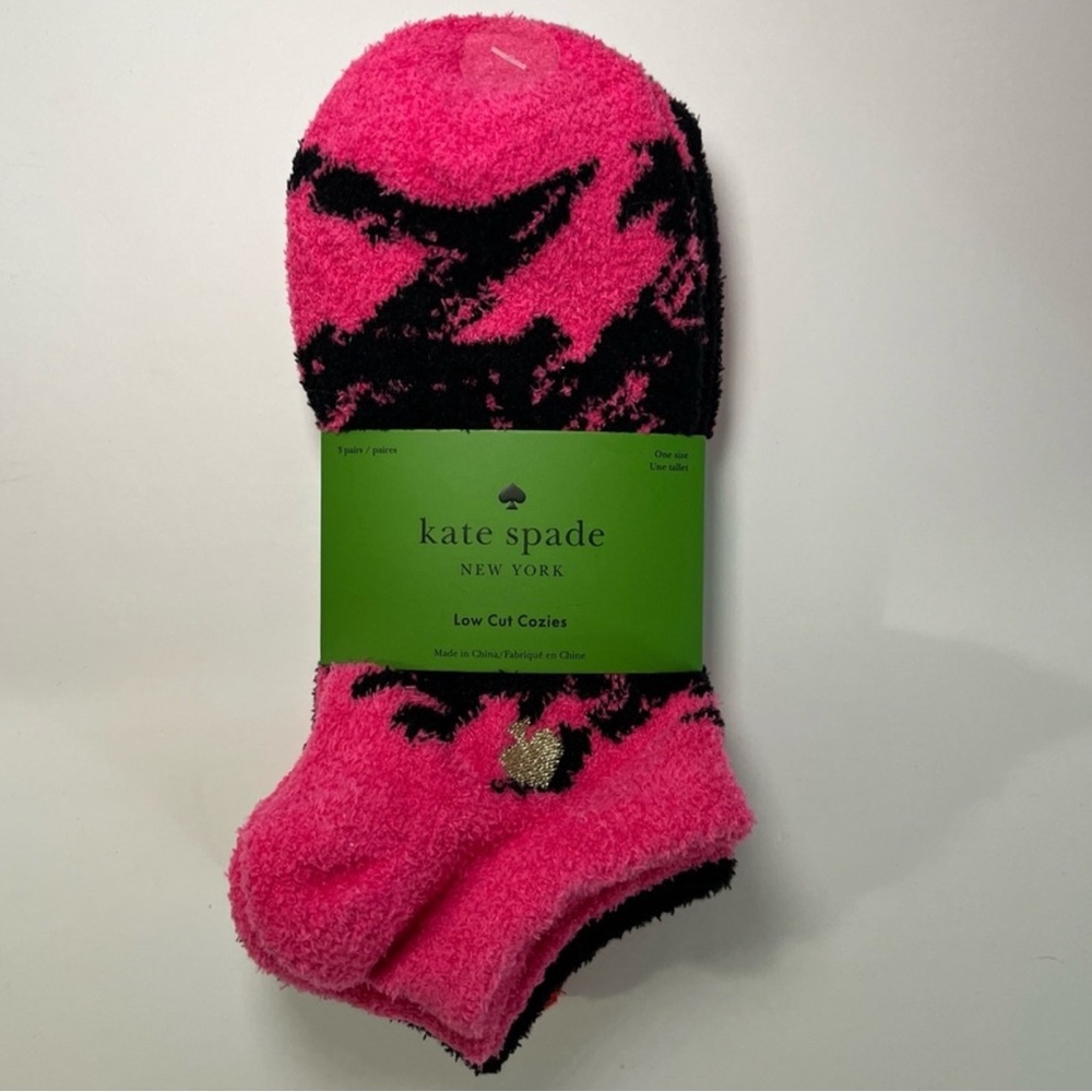 Kate Spade Socks Cozies Low Cut 3-Pack Socks One Size 4-10 Pink Black Red NWT